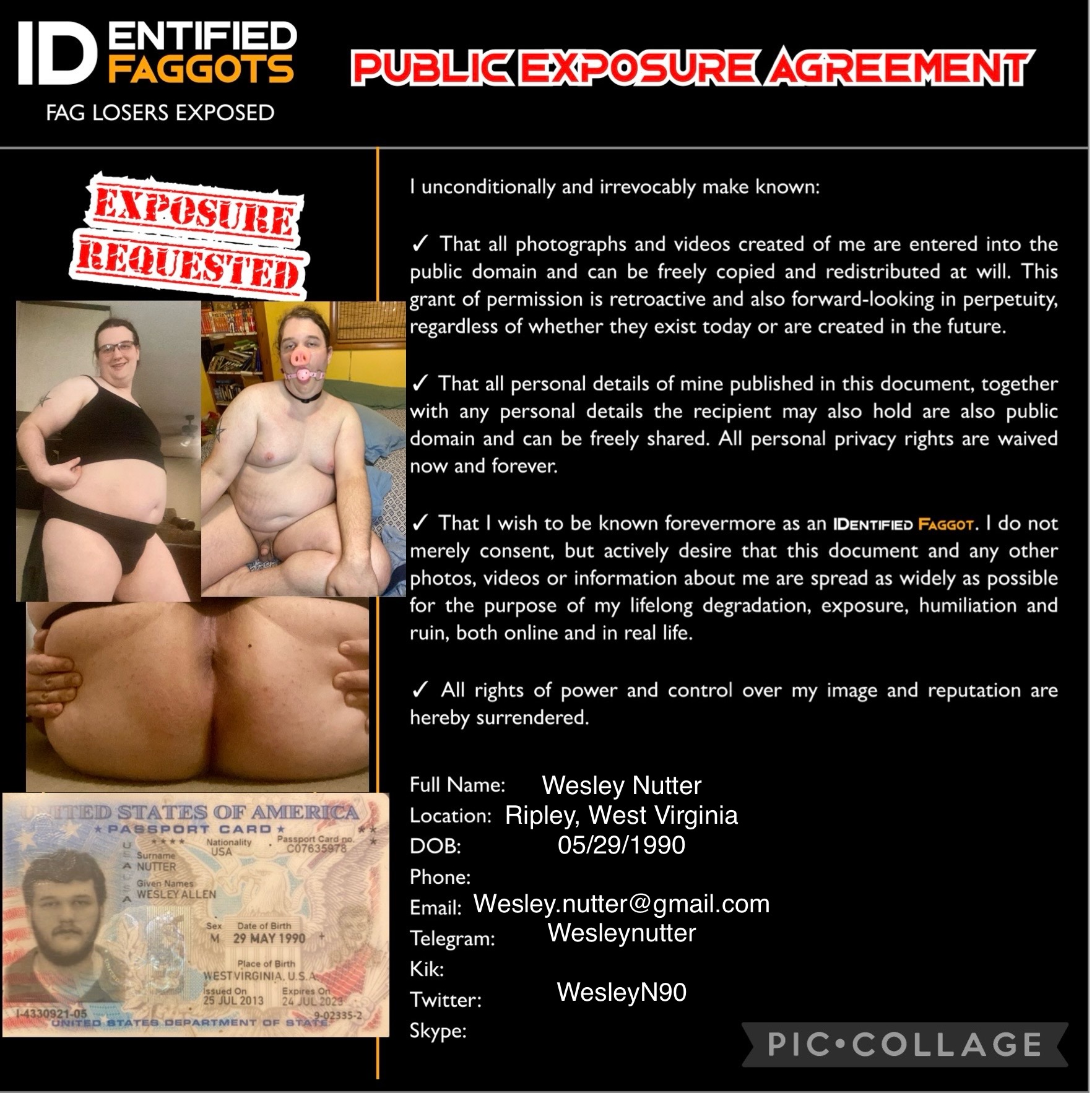 Fat pig Wesley Nutter from Ripley, WV exposed faggot - Amateur Gay Porn  Pictures And Stories